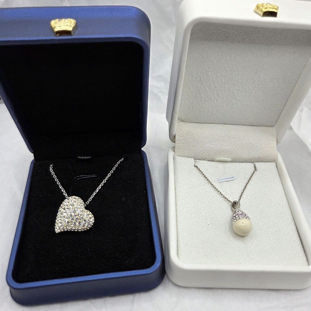 Lot of 2 Swarovski Swan Necklaces Pavé Heart and Rotonde Pendants Silver Tone